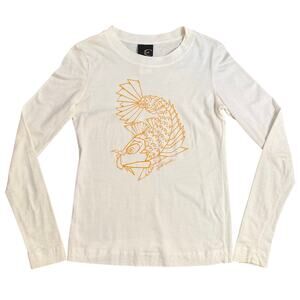 Just Cavalli Koi Shirt VTG Y2K Long Sleeve 100% Cotton White Women’s Size 42